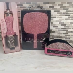 Glitz And Glam Hot Air Brush Rhinestone, Magnifying Mirror & Brush Holder